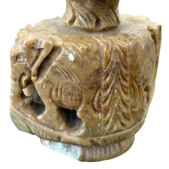 Vintage Chinese Hand-Carved Soapstone Vase With Elephant & Dragon Motif - Picture 2 of 4